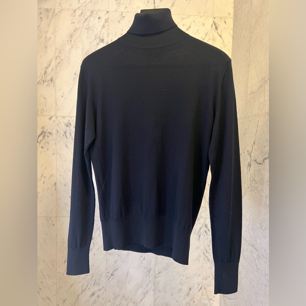 Jil Sander dark blue fine gauge wool turtleneck sweater.  Size 50.  Fits slim